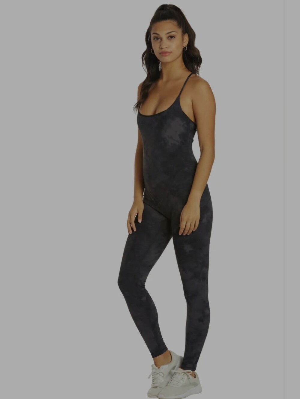 NWT GLYDER Tie Dye Activewear Bodysuit Jumpsuit One-Piece Unitard Black Gray L